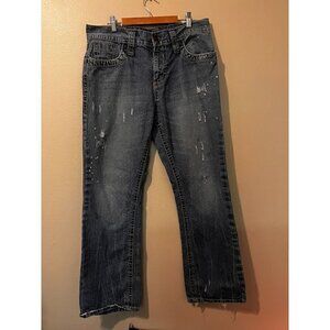 Men's Carbon Black Distressed Denim Jeans Size 33x32 [EXCELLENT]